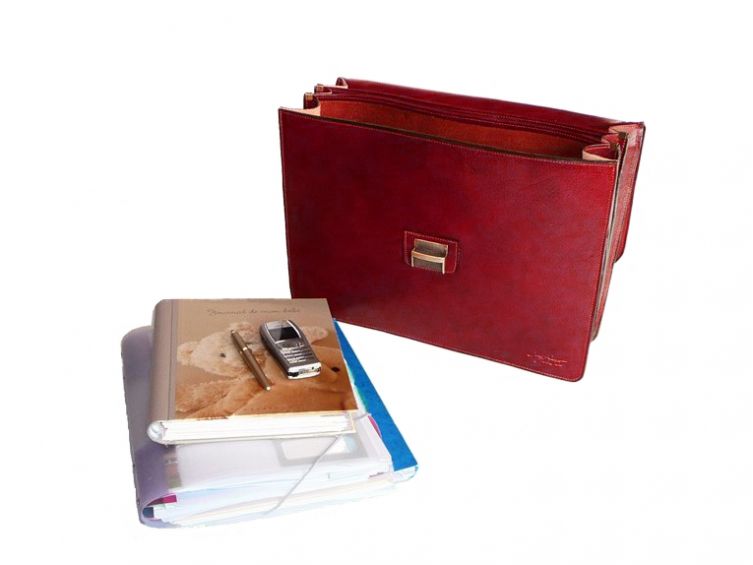 Grand cartable Dominique cuir rouge
