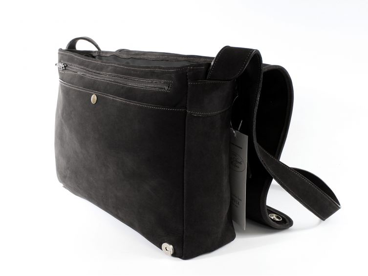 Grande besace reporter en nubuck marron