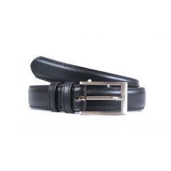 Ceinture cuir noir, boucle rectangle acier satiné 4062