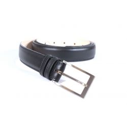 Ceinture cuir noir, boucle rectangle acier satiné 4062