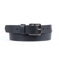 Ceinture cuir noir boucle laiton massif chromé  4057