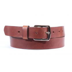 Ceinture cuir marron cannelle boucle laiton massif chromé  4057