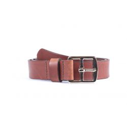 Ceinture cuir marron cannelle boucle laiton massif chromé  4057