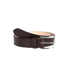 Ceinture cuir doublé marron foncé, boucle rectangle acier poli 5032