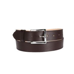 Ceinture cuir doublé marron foncé, boucle rectangle acier poli 5032