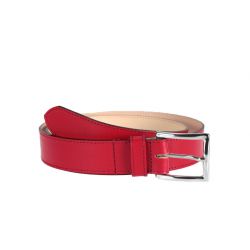 Ceinture cuir doublé rouge, boucle rectangle acier poli 5032