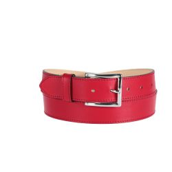 Ceinture cuir doublé rouge, boucle rectangle acier poli 5032