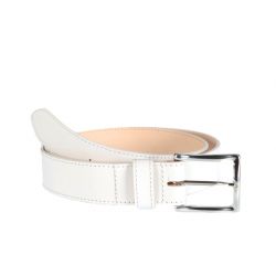 Ceinture cuir doublé blanc, boucle rectangle acier poli 5032