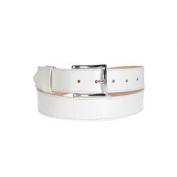 Ceinture cuir doublé blanc, boucle rectangle acier poli 5032