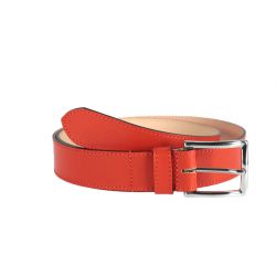 Ceinture cuir doublé orange, boucle rectangle acier poli 5032