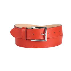 Ceinture cuir doublé orange, boucle rectangle acier poli 5032