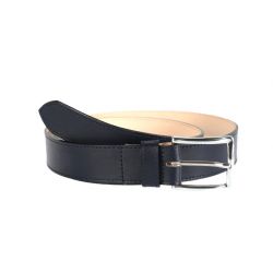 Ceinture cuir doublé bleu nuit, boucle rectangle acier poli 5032