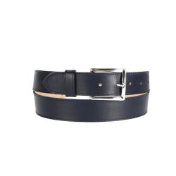 Ceinture cuir doublé bleu nuit, boucle rectangle acier poli 5032