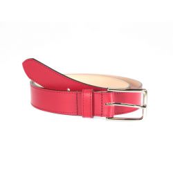 Ceinture doublée cuir rouge, boucle élégante acier poli 5037