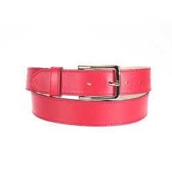 Ceinture doublée cuir rouge, boucle élégante acier poli 5037