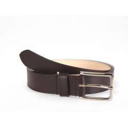 Ceinture doublée cuir marron foncé, boucle élégante acier poli 5037