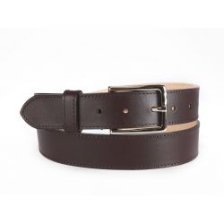 Ceinture doublée cuir marron foncé, boucle élégante acier poli 5037
