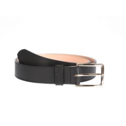 Ceinture doublée cuir noir, boucle élégante acier poli 5037