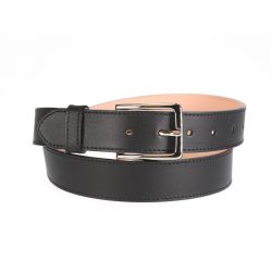 Ceinture doublée cuir noir, boucle élégante acier poli 5037