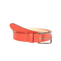 Ceinture doublée cuir orange, boucle élégante acier poli 5037