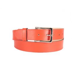 Ceinture doublée cuir orange, boucle élégante acier poli 5037