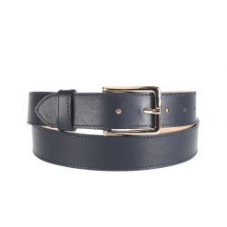 Ceinture doublée cuir bleu nuit, boucle élégante acier poli 5037