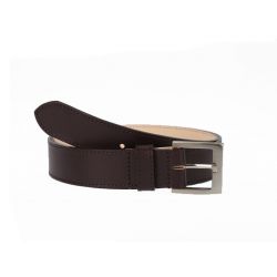 Ceinture cuir doublé marron foncé, boucle carrée acier satiné 5046