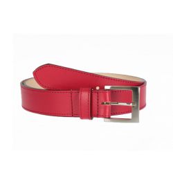 Ceinture cuir doublé rouge, boucle carrée acier satiné 5046