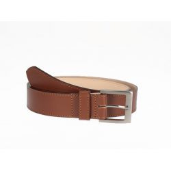 Ceinture cuir doublé marron gold, boucle carrée acier satiné 5046