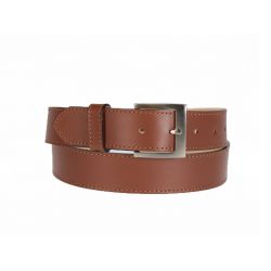 Ceinture cuir doublé marron gold, boucle carrée acier satiné 5046