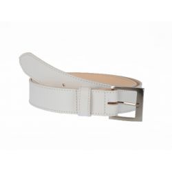 Ceinture cuir doublé blanc, boucle carrée acier satiné 5046