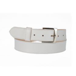 Ceinture cuir doublé blanc, boucle carrée acier satiné 5046
