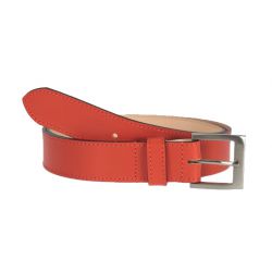 Ceinture cuir doublé orange, boucle carrée acier satiné 5046