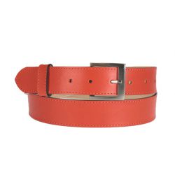 Ceinture cuir doublé orange, boucle carrée acier satiné 5046