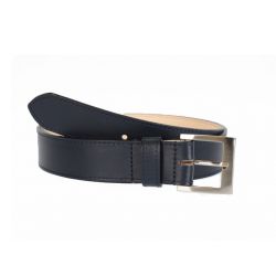 Ceinture cuir doublé bleu nuit, boucle carrée acier satiné 5046