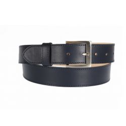 Ceinture cuir doublé bleu nuit, boucle carrée acier satiné 5046