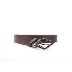 Ceinture cuir marron foncé doublé, boucle style moderne acier anthracite 5050