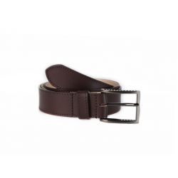Ceinture cuir marron foncé doublé, boucle style moderne acier anthracite 5050