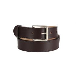 Ceinture cuir marron foncé doublé, boucle finition acier vieilli rectangulaire 5054