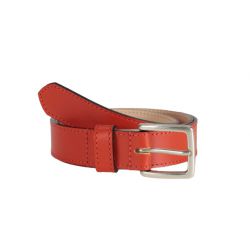 Ceinture cuir orange doublé, boucle finition acier vieilli rectangulaire 5054