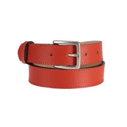 Ceinture cuir orange doublé, boucle finition acier vieilli rectangulaire 5054