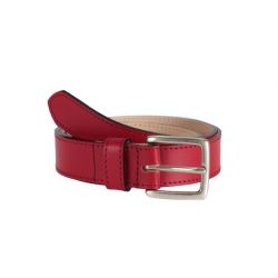 Ceinture cuir rouge doublé, boucle finition acier vieilli rectangulaire 5054