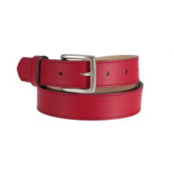 Ceinture cuir rouge doublé, boucle finition acier vieilli rectangulaire 5054