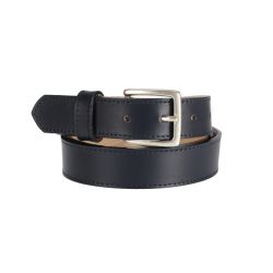 Ceinture cuir bleu nuit doublé, boucle finition acier vieilli rectangulaire 5054