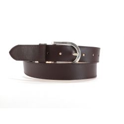 Ceinture cuir doublé marron foncé, boucle rectangle acier poli 5029 