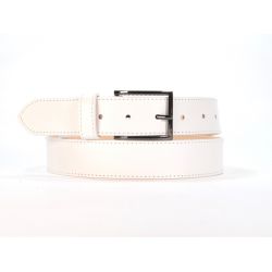 Ceinture cuir blanc doublé, boucle style moderne acier anthracite 5050