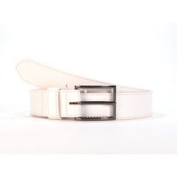 Ceinture cuir blanc doublé, boucle style moderne acier anthracite 5050