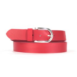 Ceinture cuir rouge, boucle fer à cheval 4029