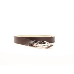 Ceinture cuir marron foncé doublé, boucle longue et élégante 5056