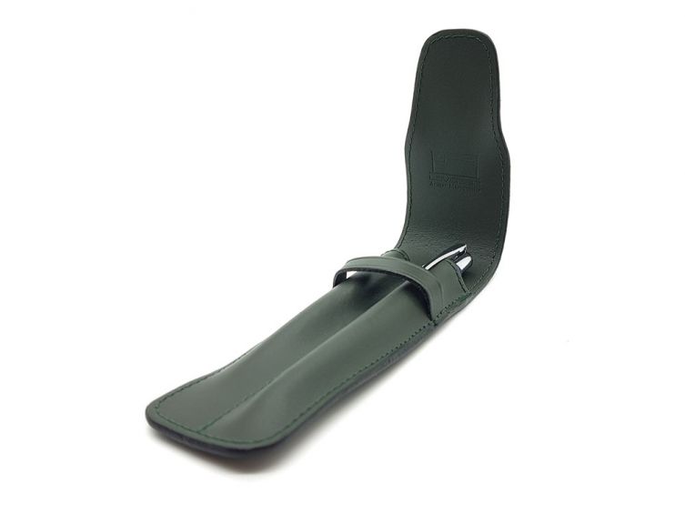 Etui 2 stylos en cuir vert anglais